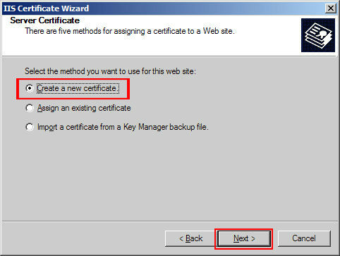 Click 'Create a new certificate' and then 'Next'