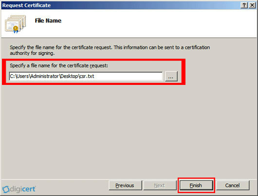Choose a file name for the CSR and click ‘Next.’