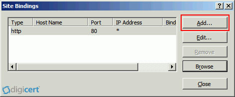 In the 'Site Binding' window, click 'Add.' 