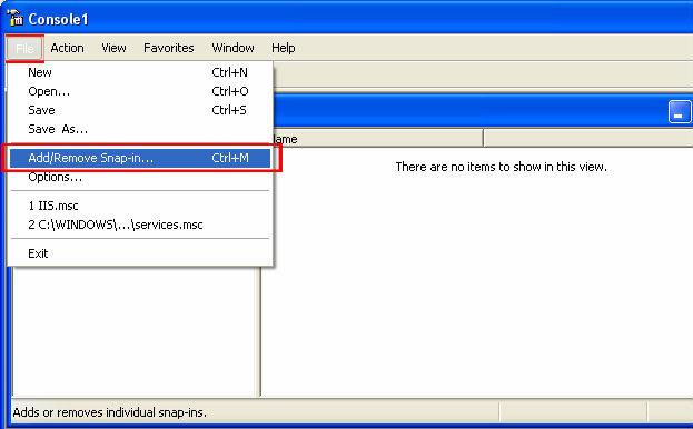 Click File. Select Add/Remove Snap-in.